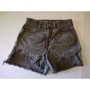 American Eagle Distressed Denim Shorts High‎ Rise Mom Olive Green Size 00